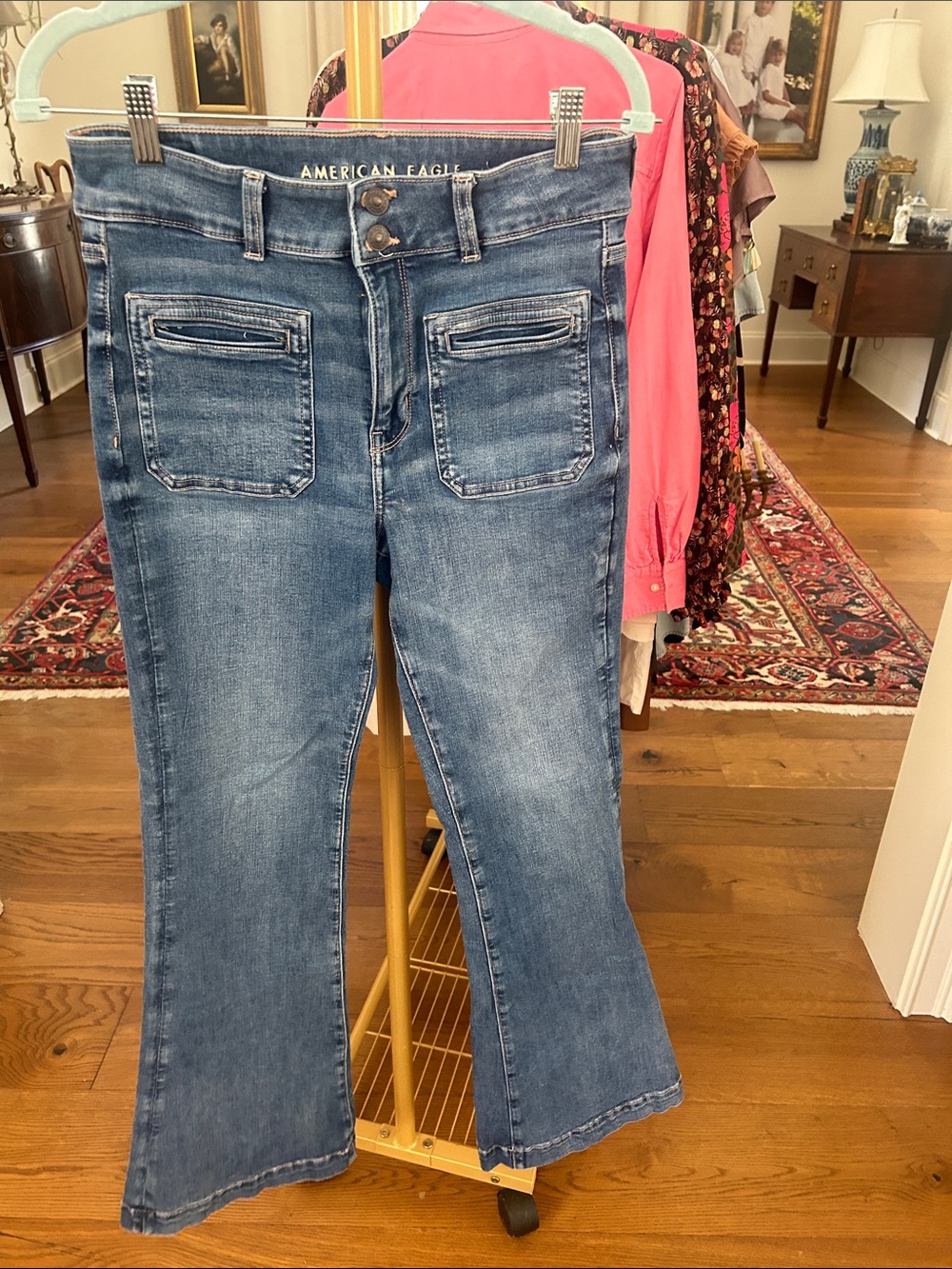 American Eagle Outfitters Women's Mid Blue Flare Jeans